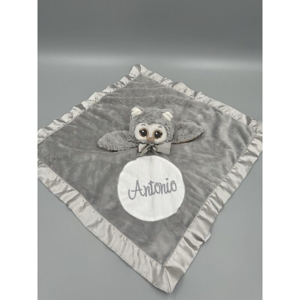 Bearington Baby Gray Owl Lovey Security Blanket Plush Satin Toy Rattle "ANTONIO"
